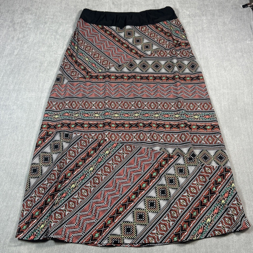 Womens XL Skirt Maxi Pull On Stretch Waist Bohemian Geometric Double Click